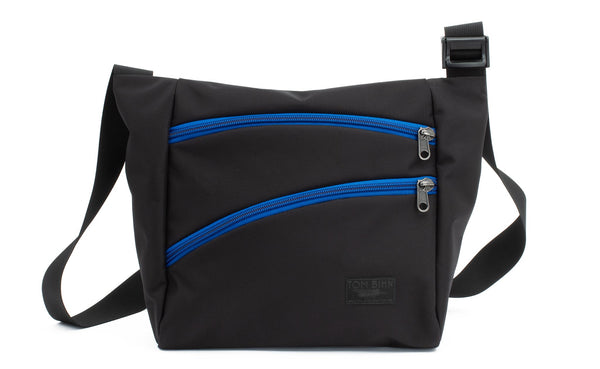 Icon in Black 525 Ballistic with Island (blue) zippers.